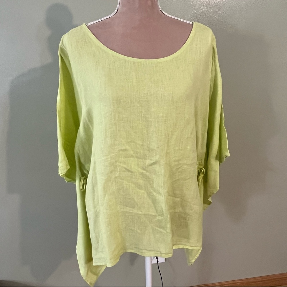Match Point USA Lime Green Women's Top Kimono 100% Linen size L